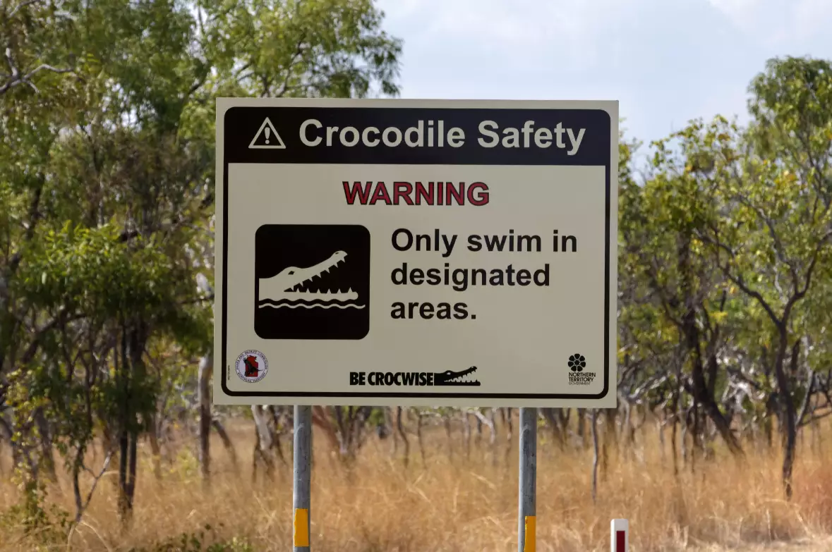 Crocodile warning sign, Nitmiluk National Park, Northern Territory, Australia.
