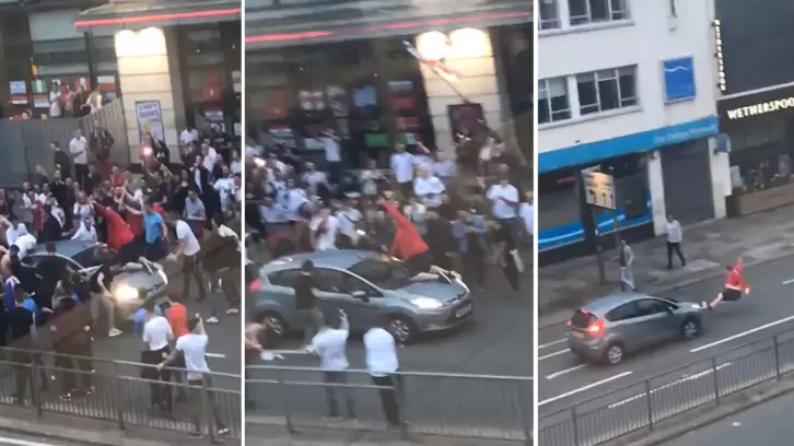 England Fan Gets Thrown Off Moving Car During Tunisia Celebrations