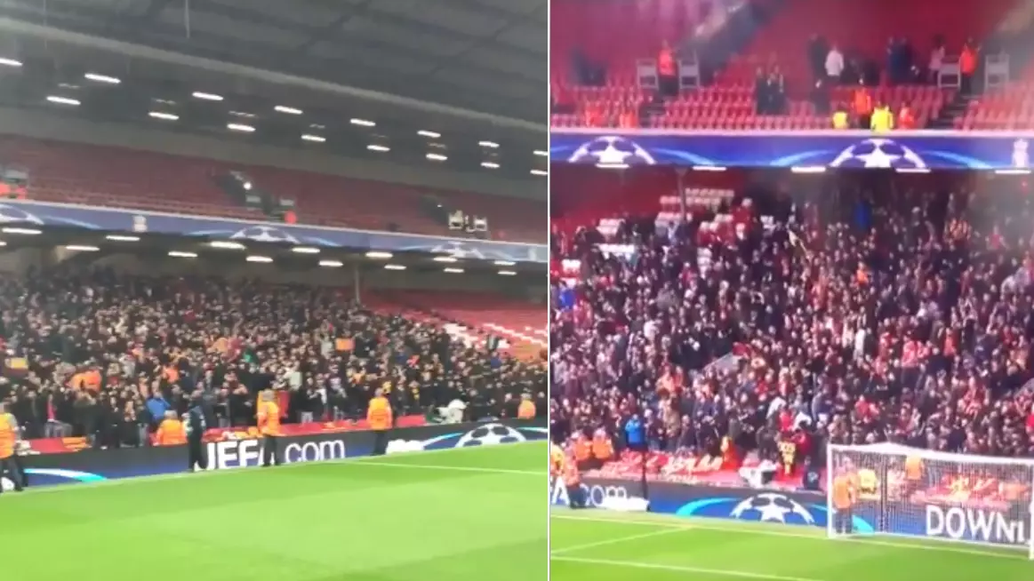 Roma Fans Fill Anfield Away End To Create Insane Atmosphere, 1 Hour And 45 Minutes Before Kick-Off