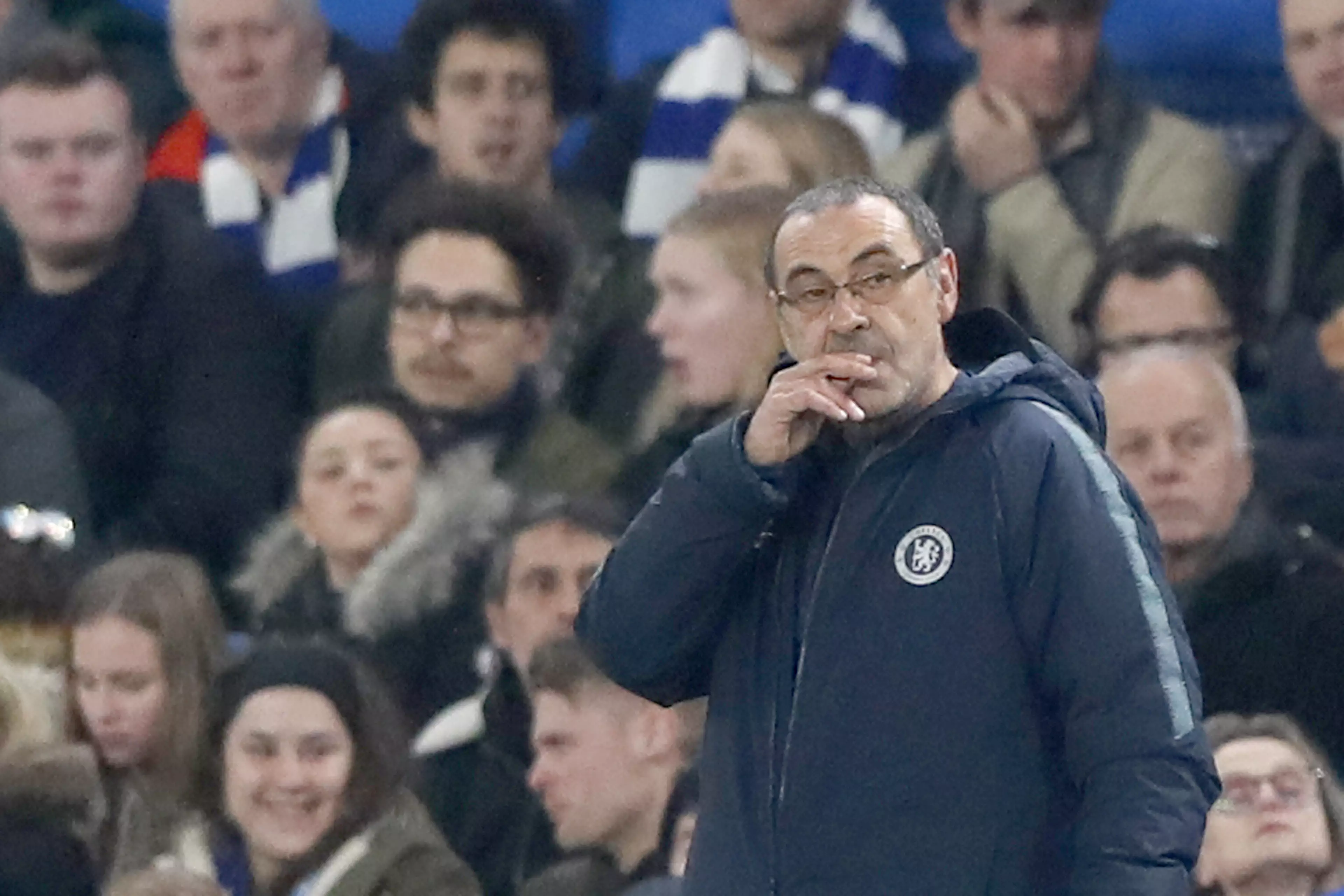 Sarri trying to remember whether he left his phone charger in the hotel or not. Image: PA Images