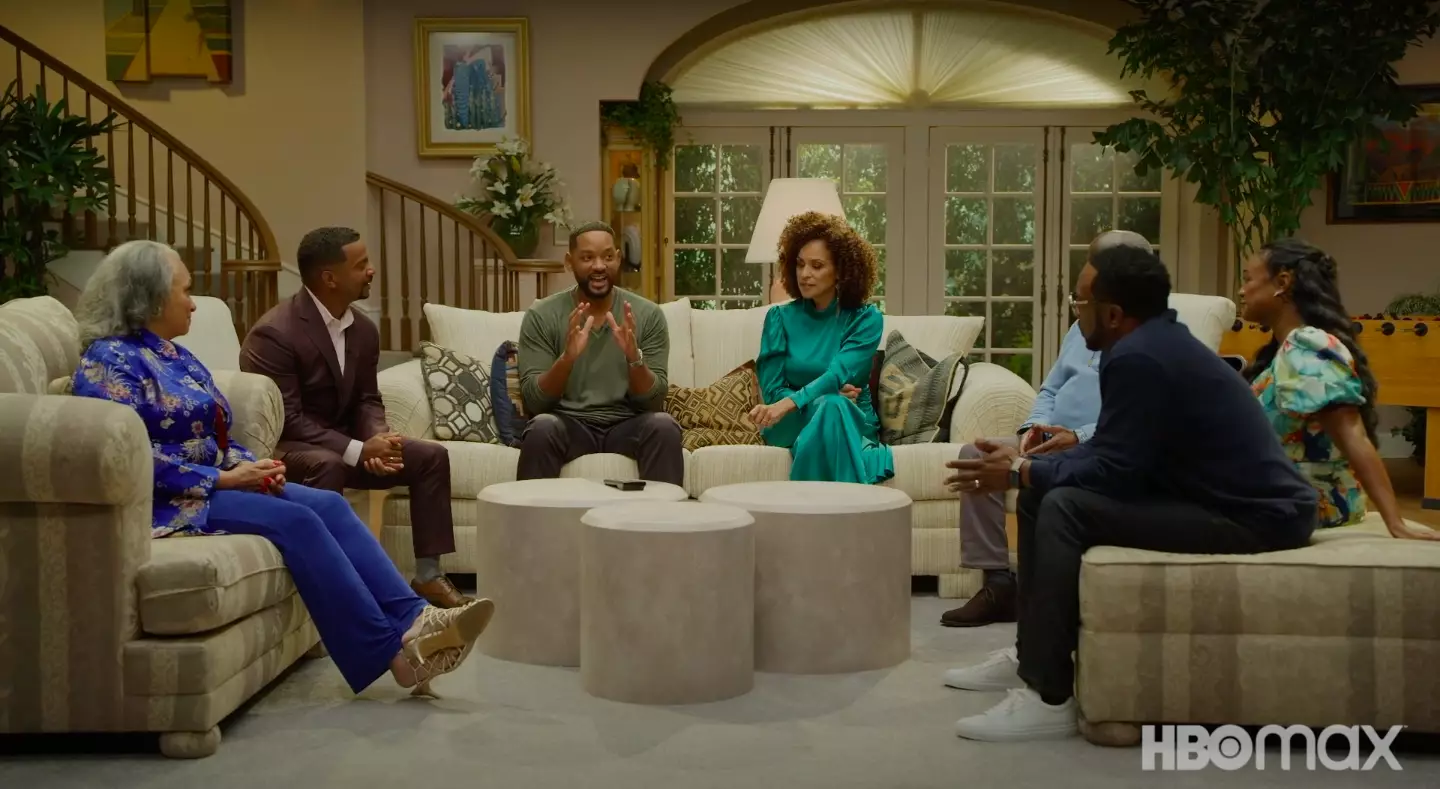 The Fresh Prince of Bel-Air cast members on a recreated set (