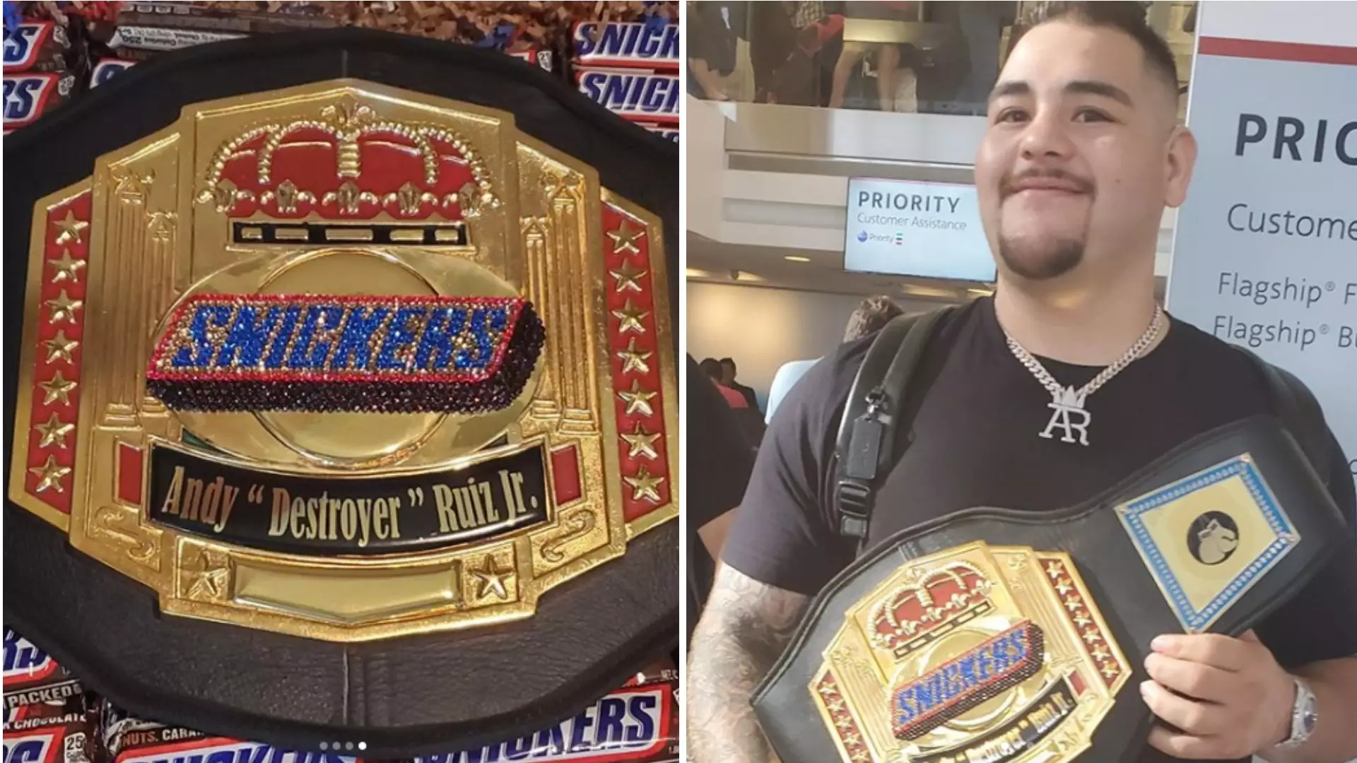 Andy Ruiz Jr Hilariously Pictured With Snickers Belt He Received For Beating Anthony Joshua