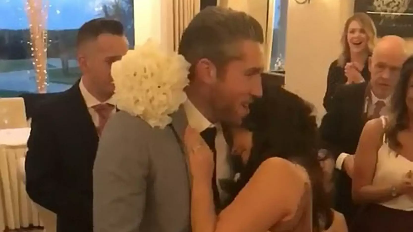 Bridesmaid Catches Bouquet And Her Boyfriend Drops Down And Proposes