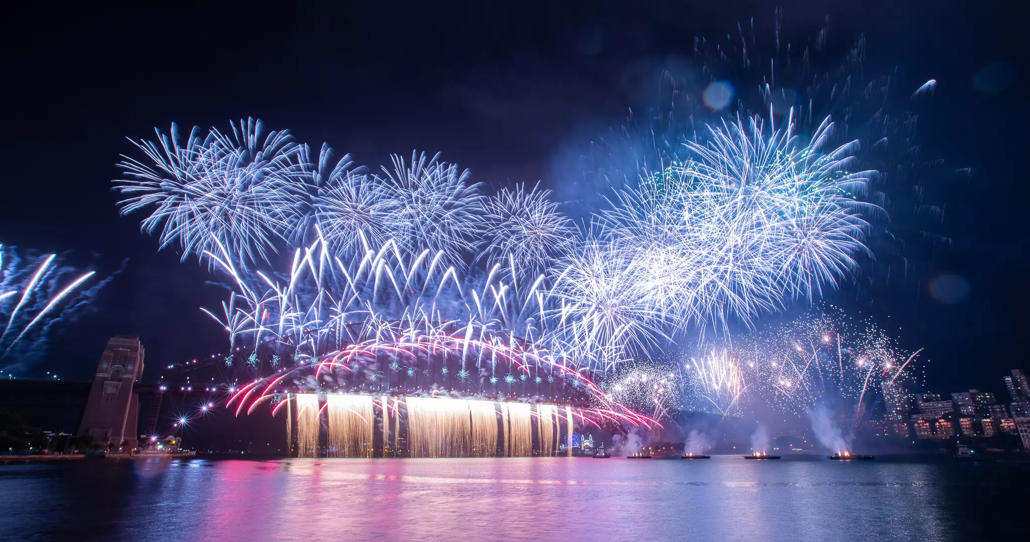 Fireworks over an empty Sydney harbour. Credit:PA