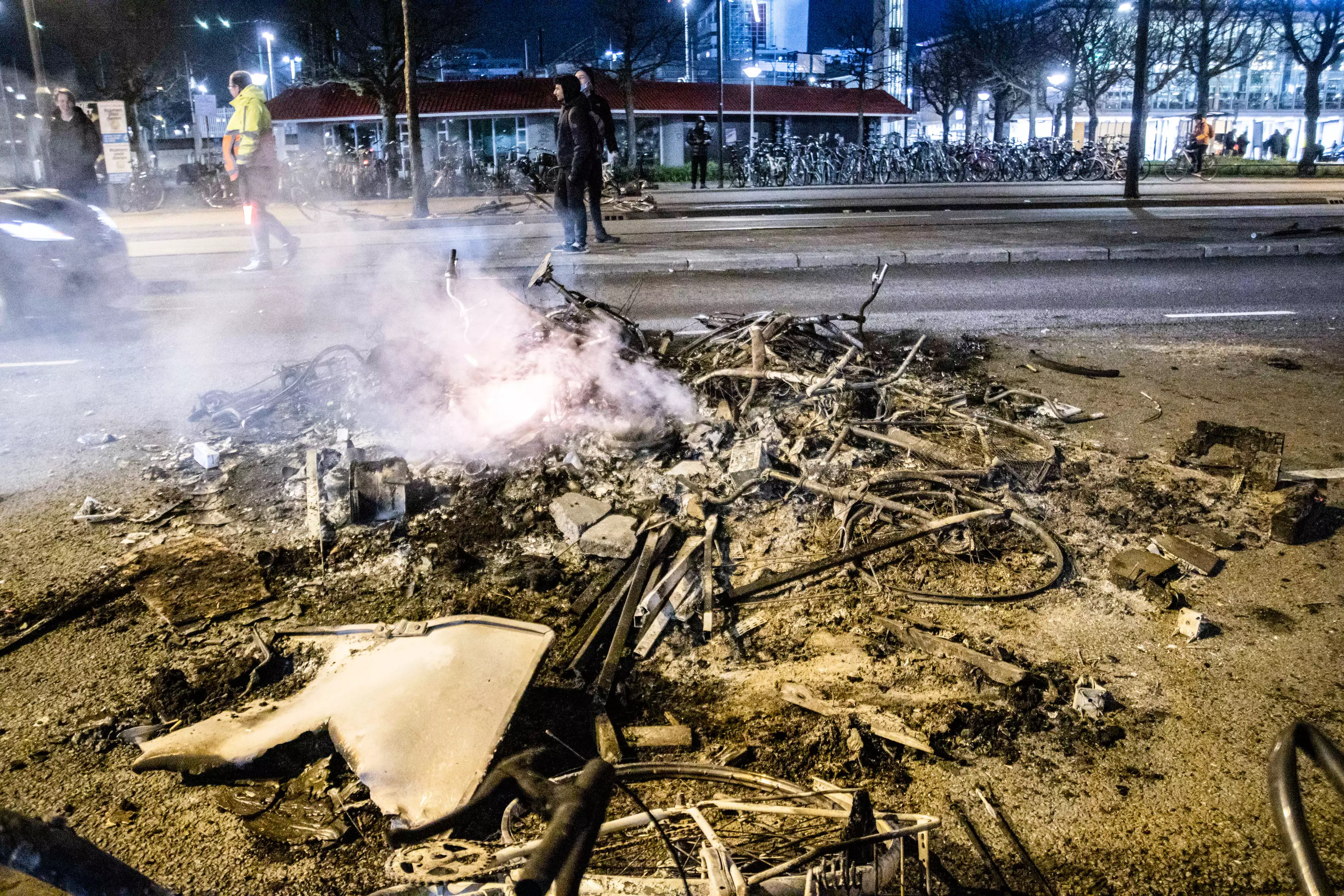 The riots left destruction in Eindhoven.