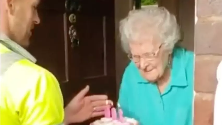 Bin Collectors Surprise Favourite Customer On Her 100th Birthday With Cake