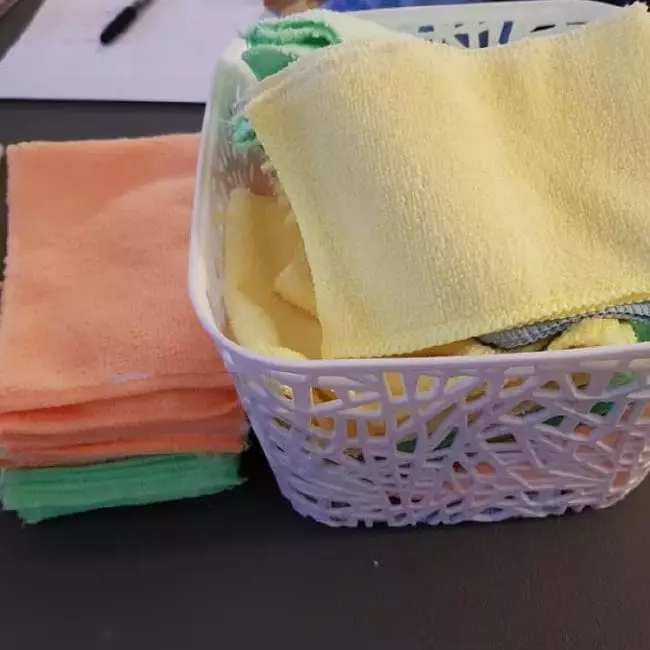 The mum cut the microfibre cloths into 80 strips.