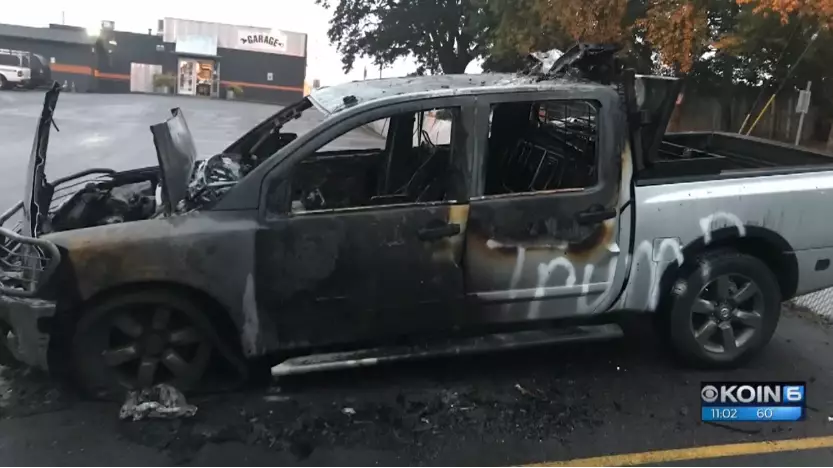 Man's Truck Gets Burnt Out Because Of Pro-Trump Stickers
