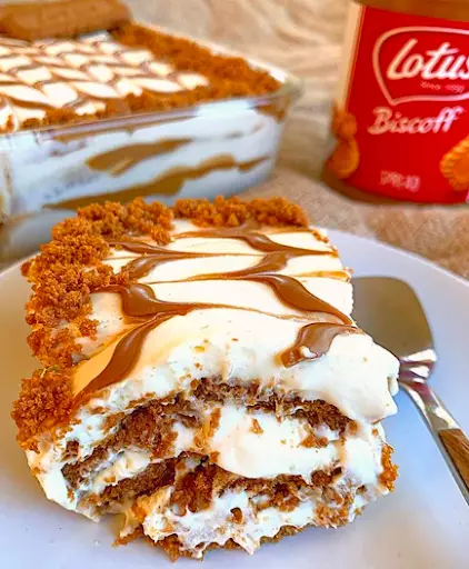 The pud combines layers of whipped cream, Biscoff spread and vanilla - yum! (