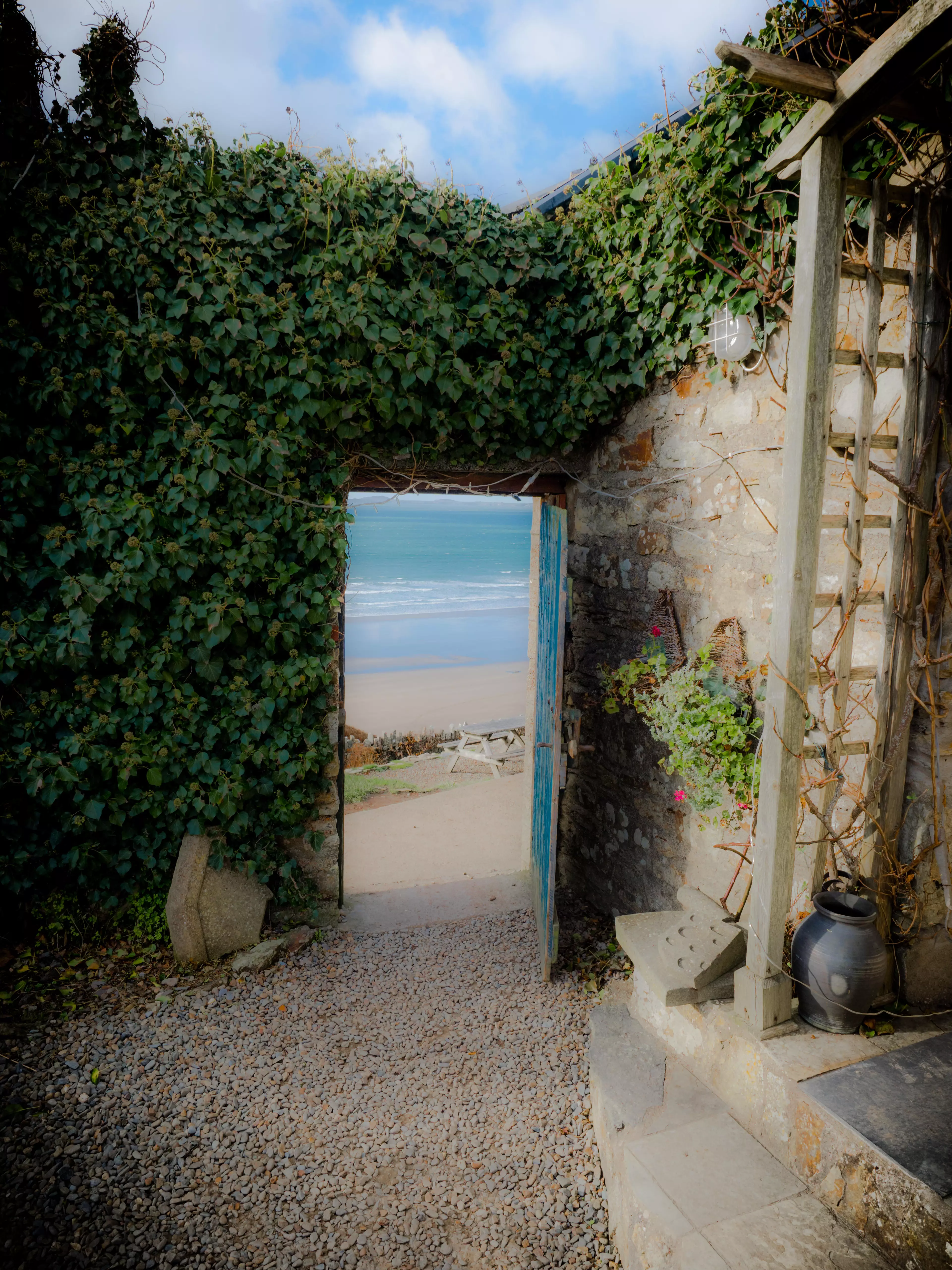 A door from the hotel to the beach.