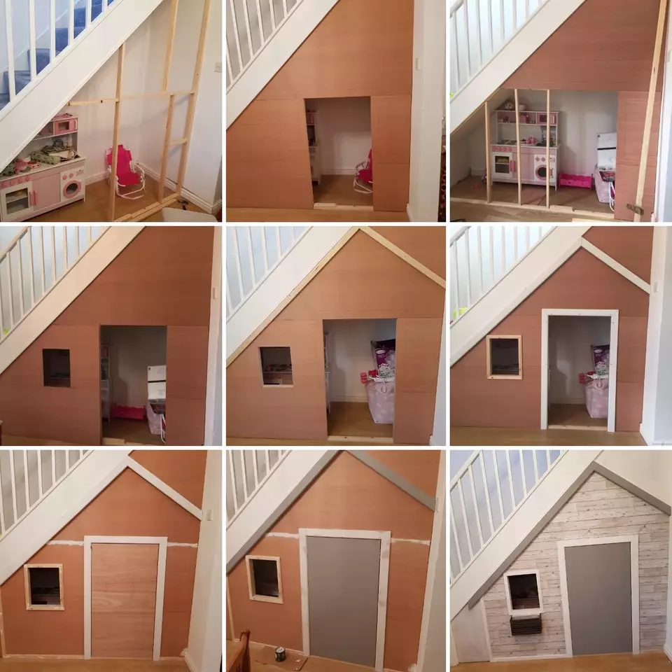 Images showing the different stages of production of the little house. (