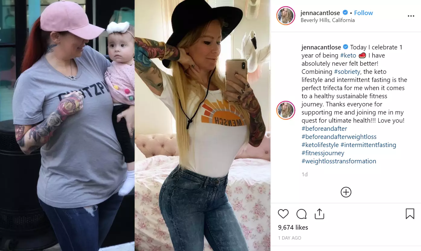 Jenna Jameson revealed the results of a year on the keto diet on Instagram.