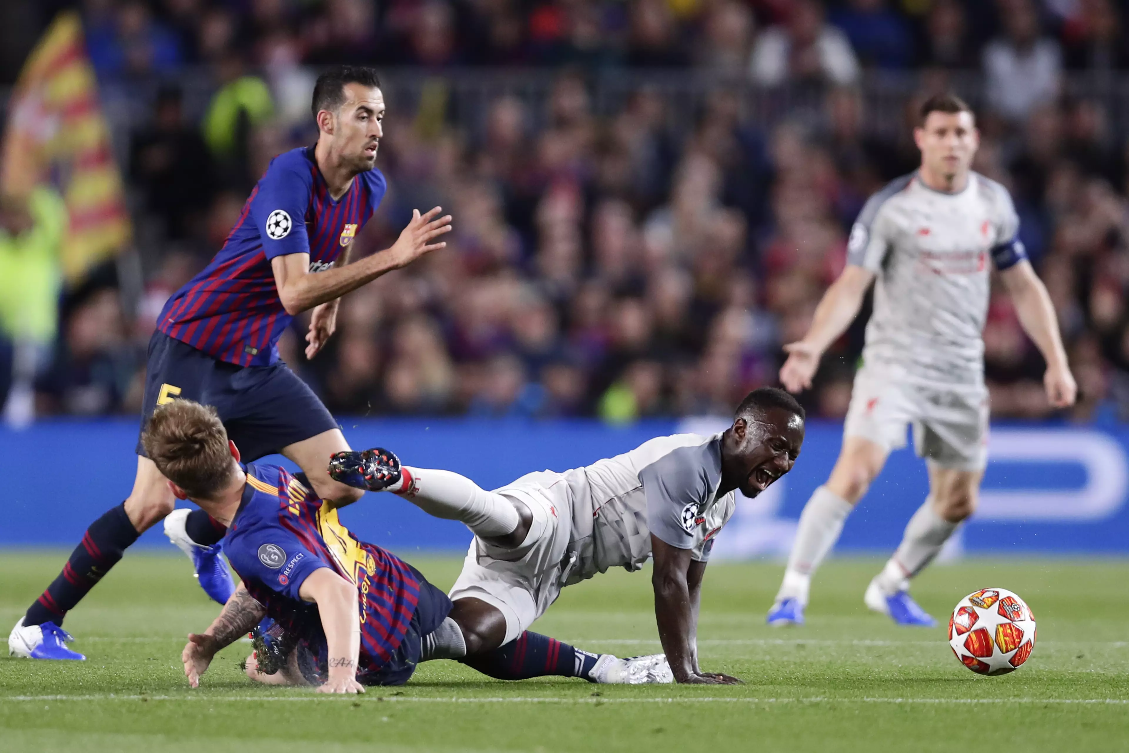 Keita went off after a challenge with Ivan Rakitic. Image: PA Images