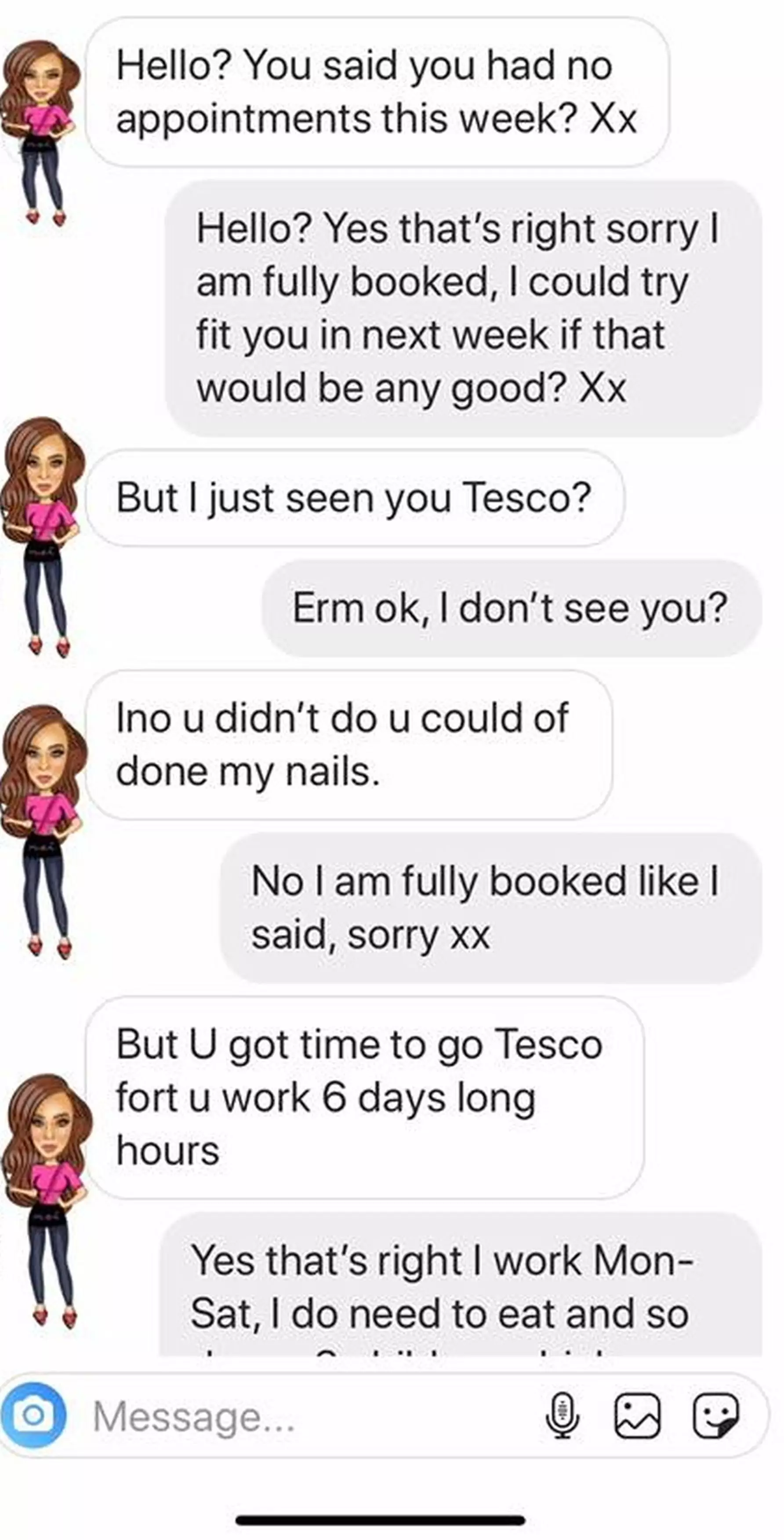 Danielle received the pushy messages from her client at 9pm in the evening. (