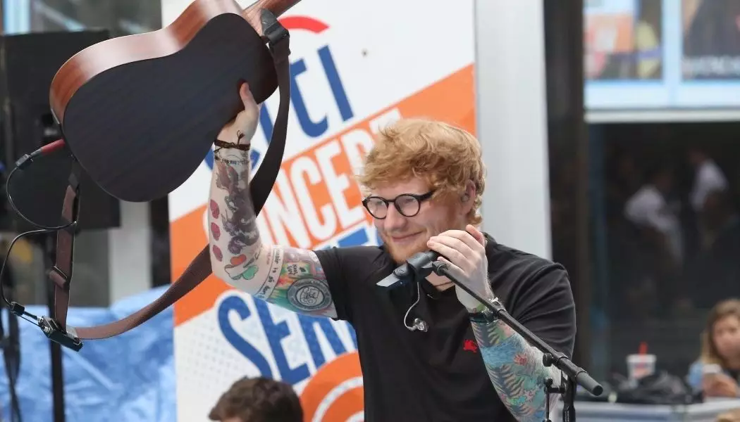 Ed Sheeran's boxing gloves tattoo. (