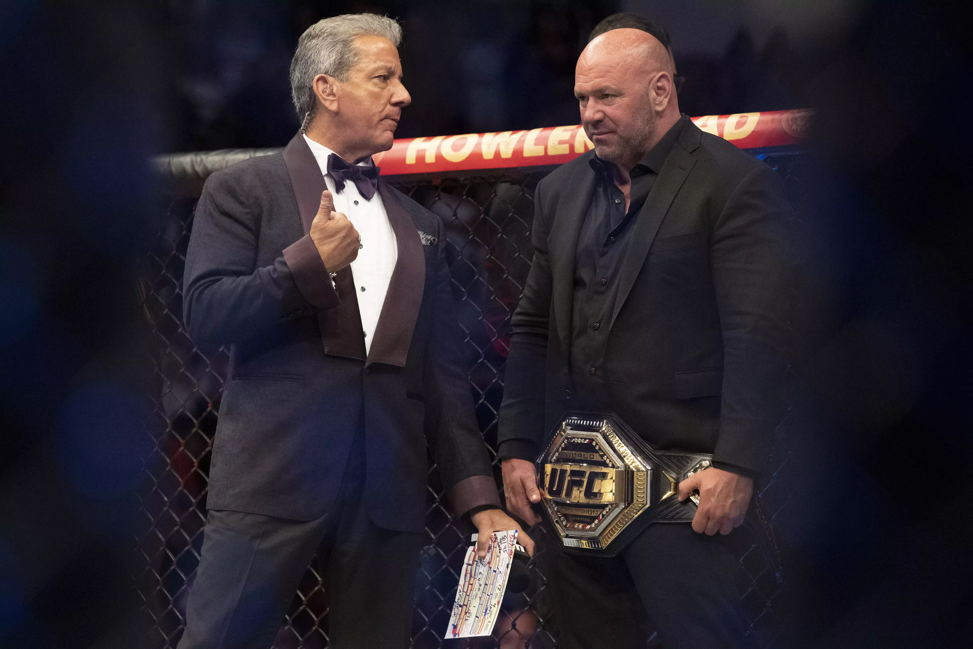 UFC octagon announcer Bruce Buffer and company president Dana White.