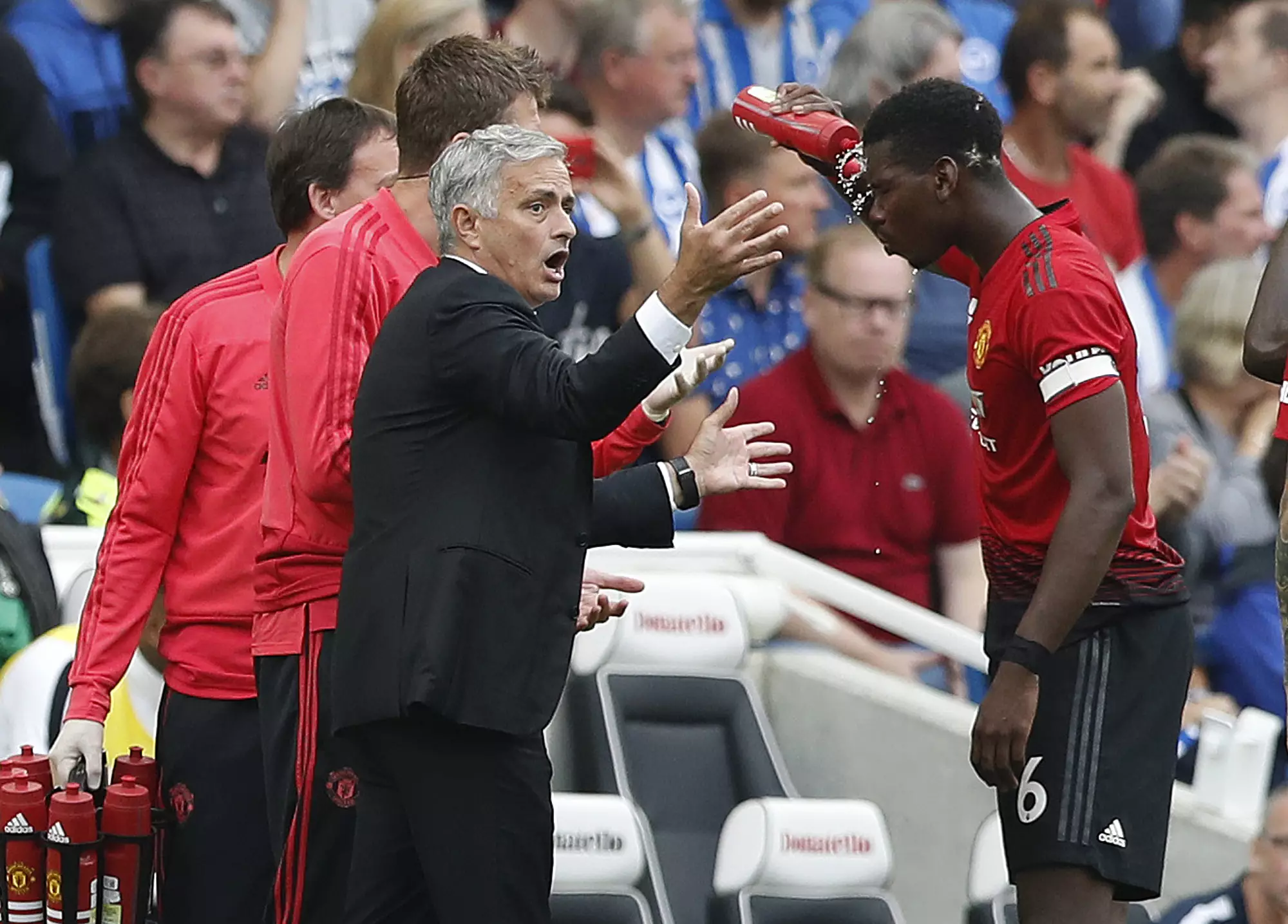 Mourinho issues instructions to Pogba. Image: PA