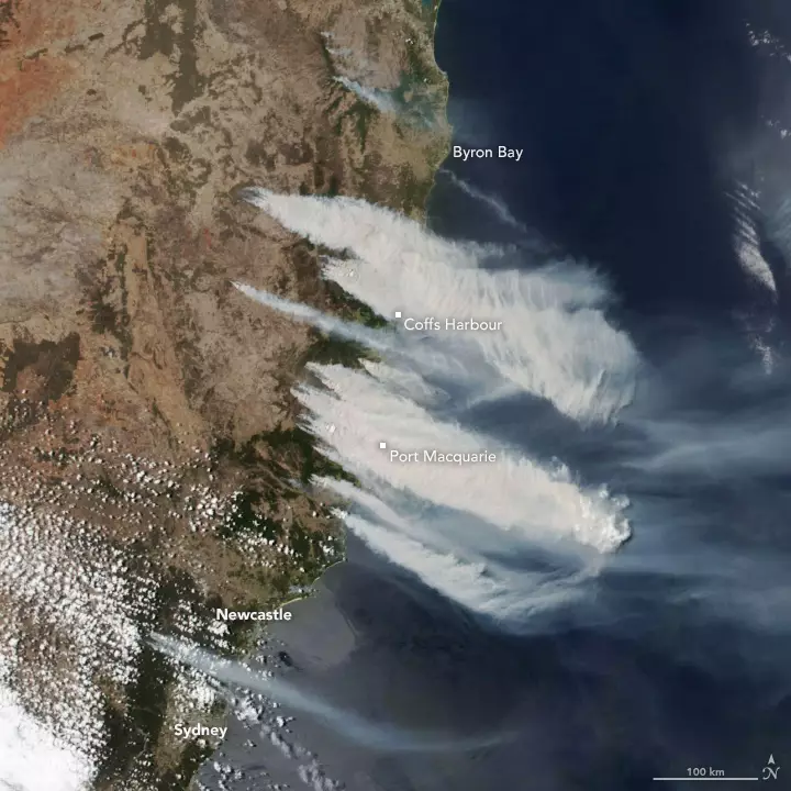 A picture showing the bushfires on 8 November.