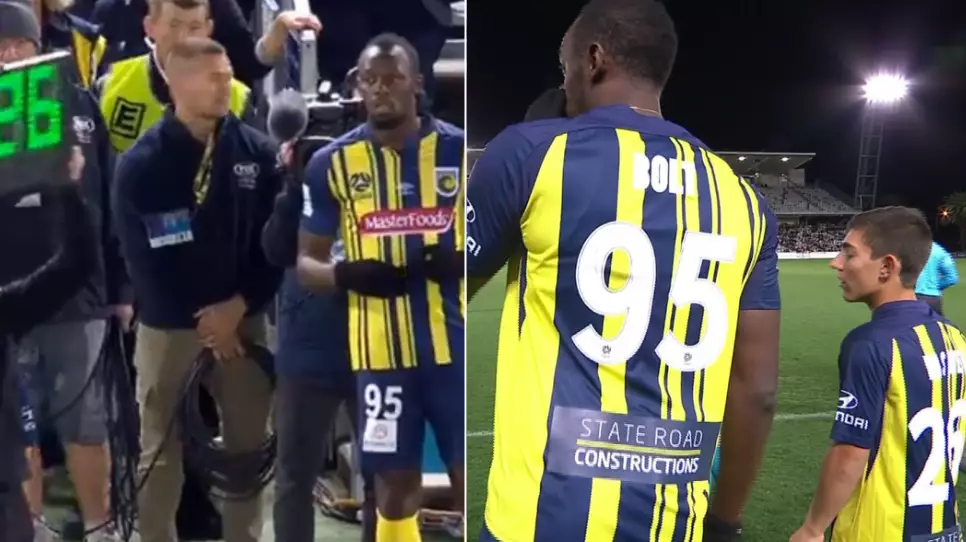 Usain Bolt Comes On To Make His Professional Debut For Central Coast Mariners 