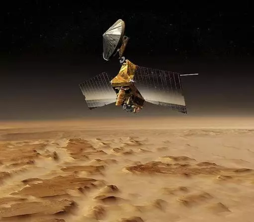 NASA handout of an artists impression of a Mars Reconnaissance Orbiter over the Martian surface.