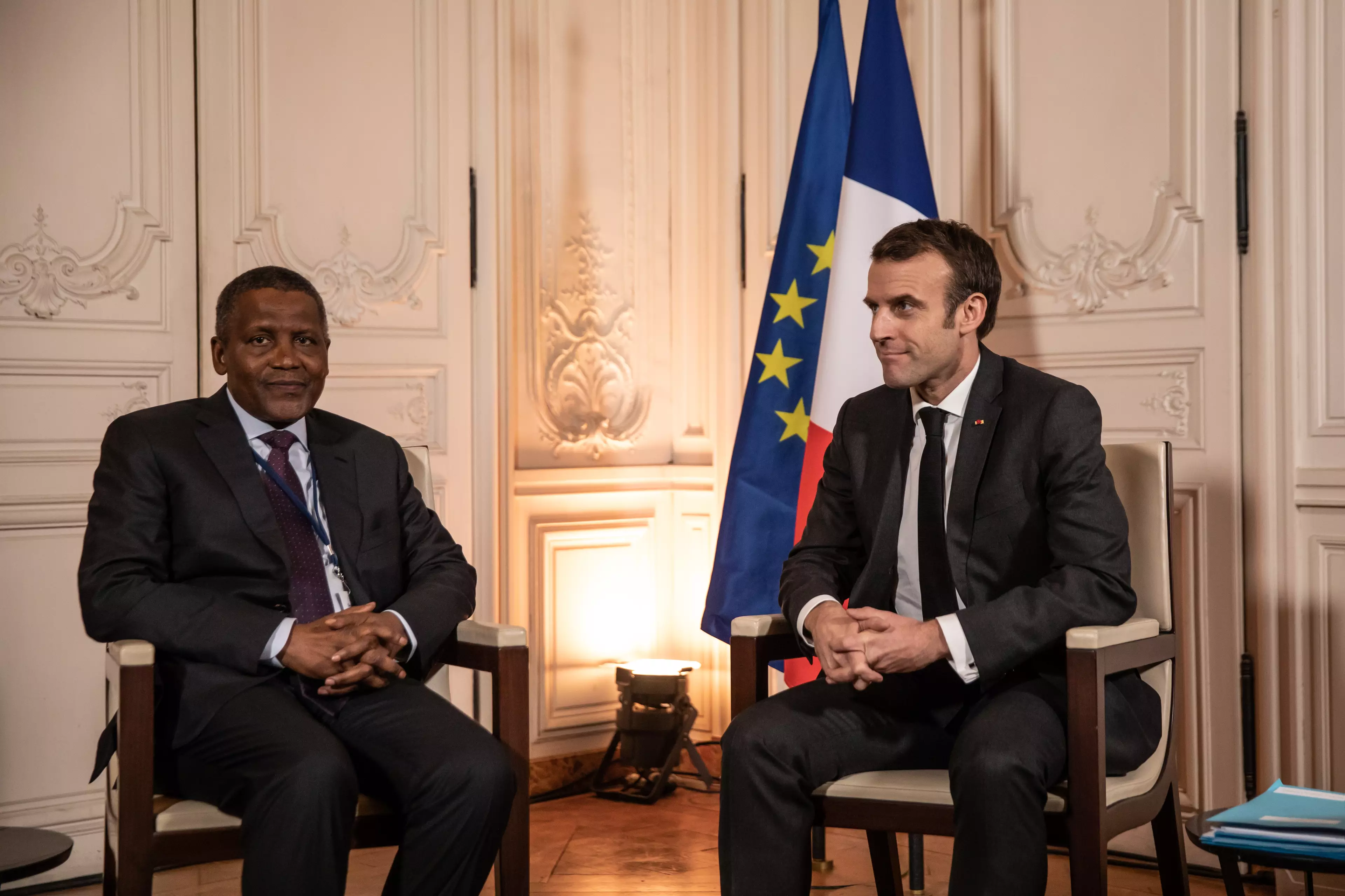Dangote with France president Emmanuel Macron. Image: PA Images
