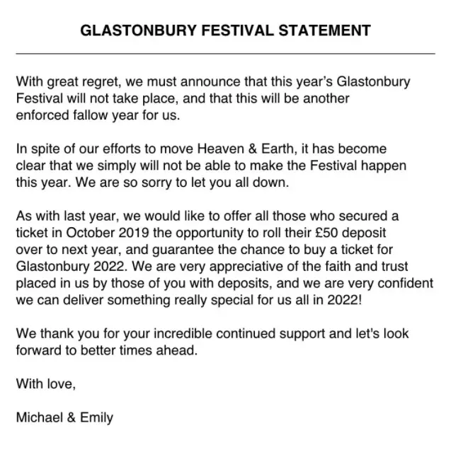 The Glastonbury statement in full (