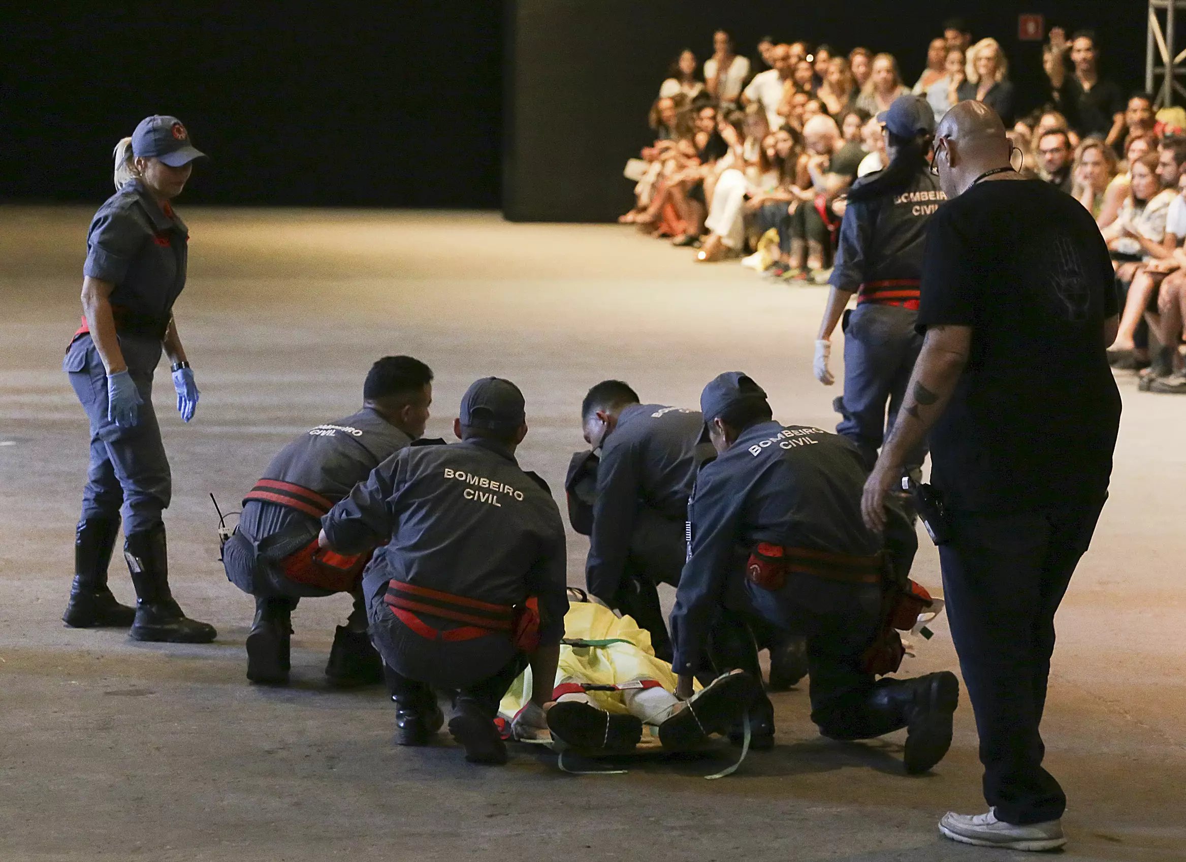 The model collapsed during a catwalk show at Sao Paulo Fashion Week.