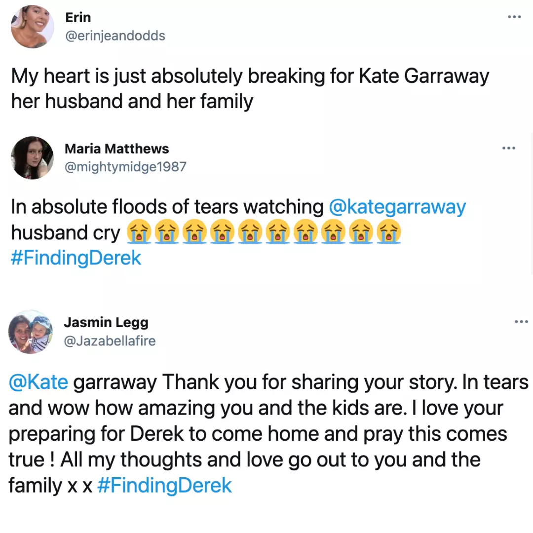 Viewers were left in tears after watching Kate Garraway: Finding Derek on Tuesday (