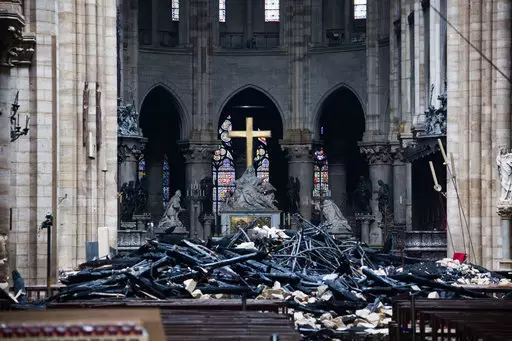 The destruction inside the Notre Dame.
