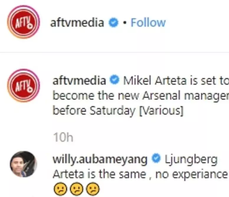 Willy Aubameyang's comment about the potential new hire. 