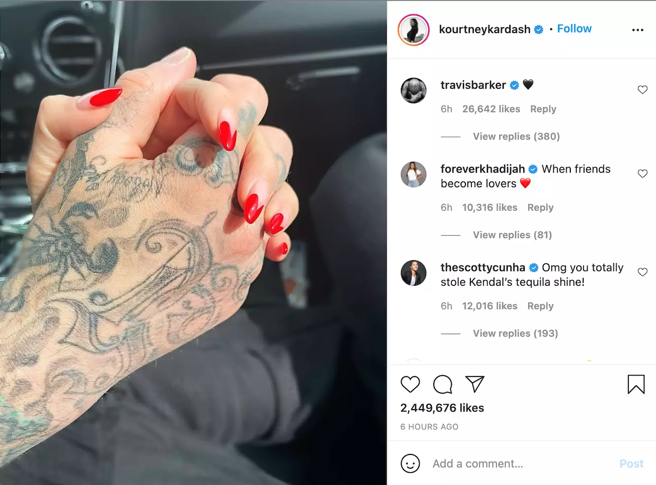 Kourtney Kardashian and Travis Barker became Instagram official on Tuesday (