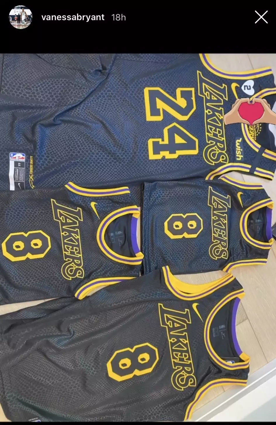 Vanessa Bryant shared a picture of the Black Mamba jerseys on social media.