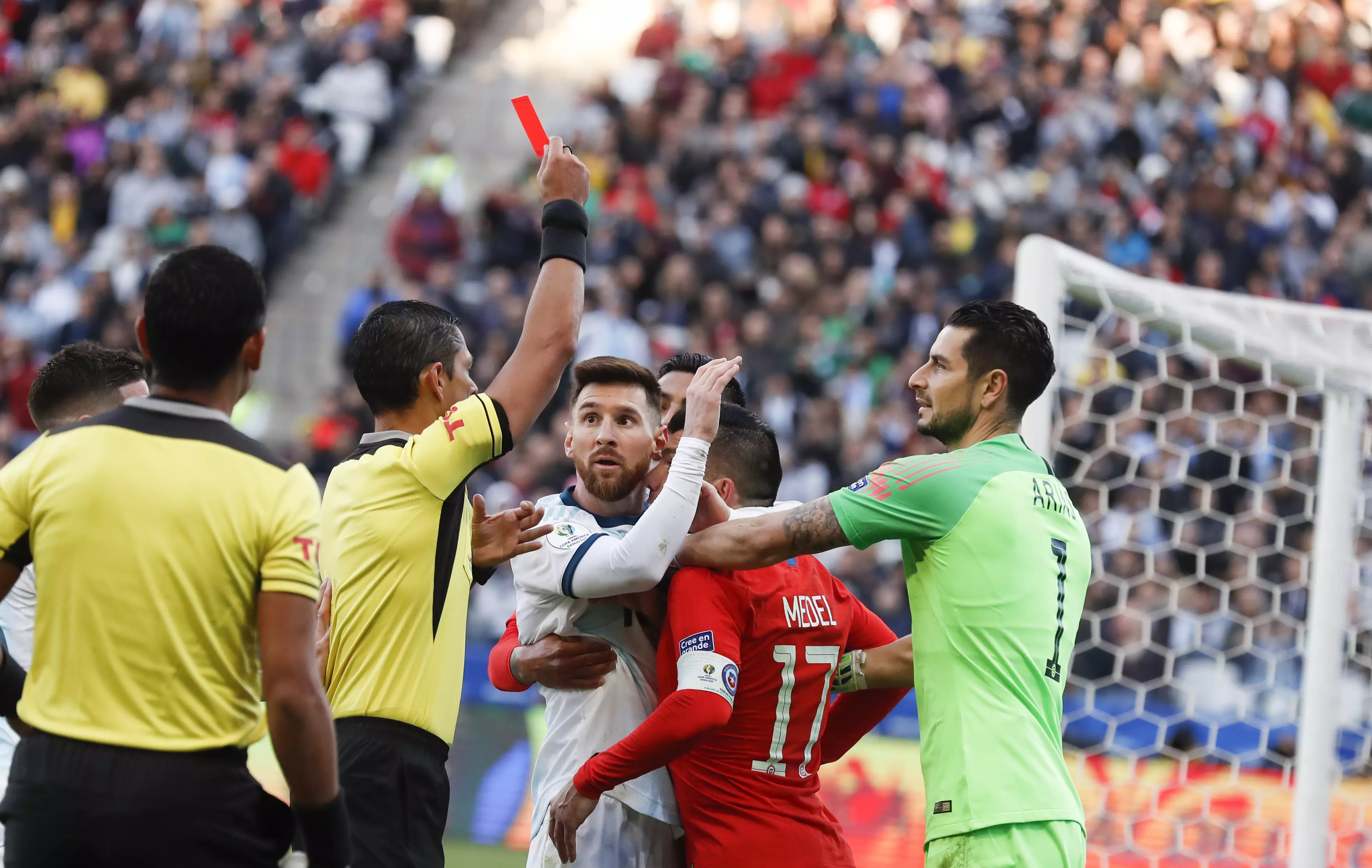 Messi was sent off against Chile. Image: PA Images