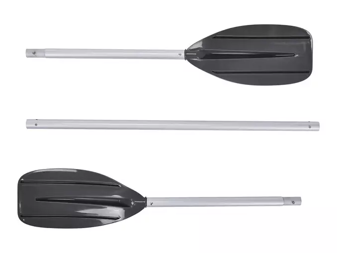 The double-bladed paddle also detaches to be used as a canoe paddle.