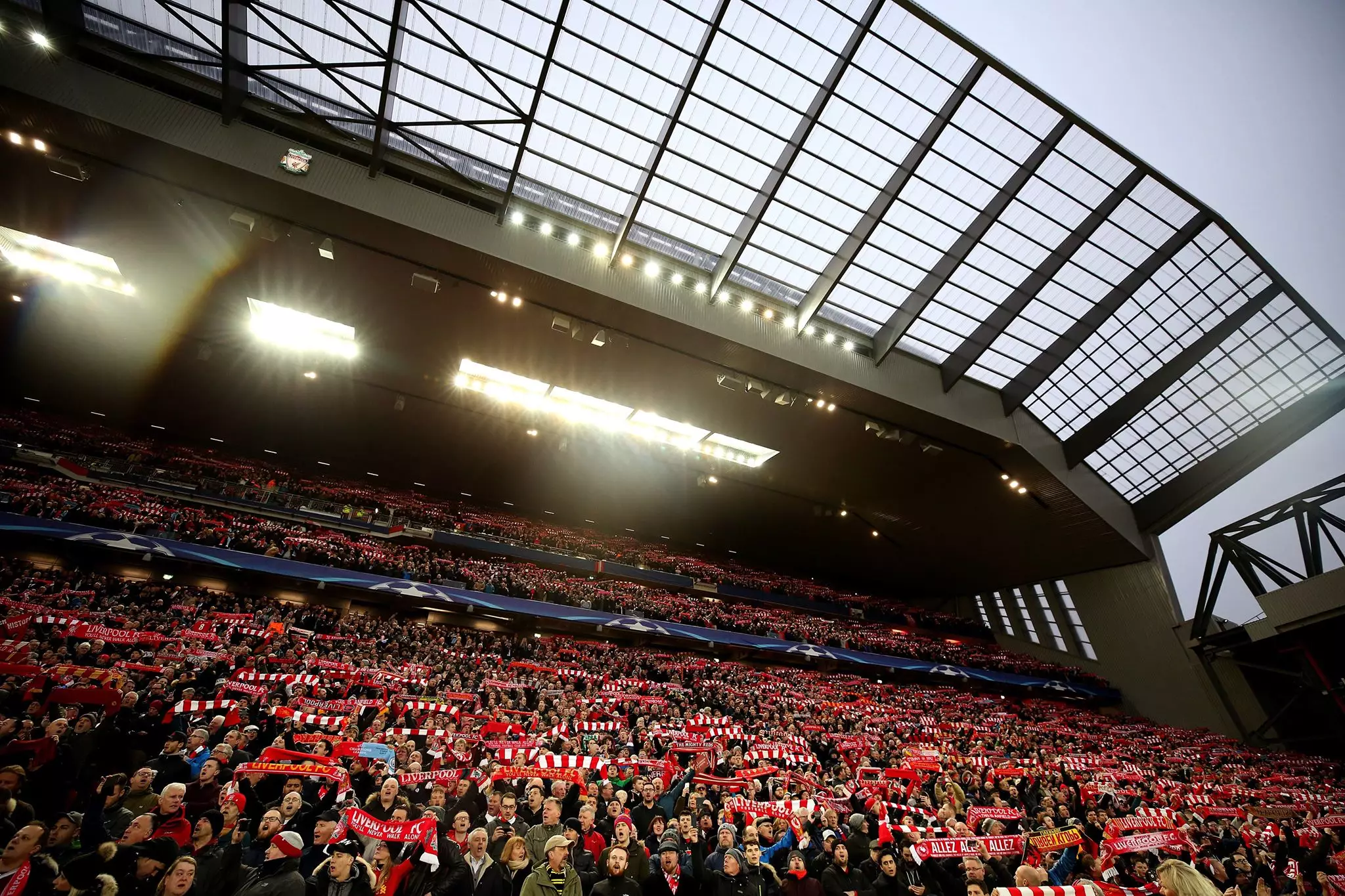 Liverpool fans show their support. Image: PA