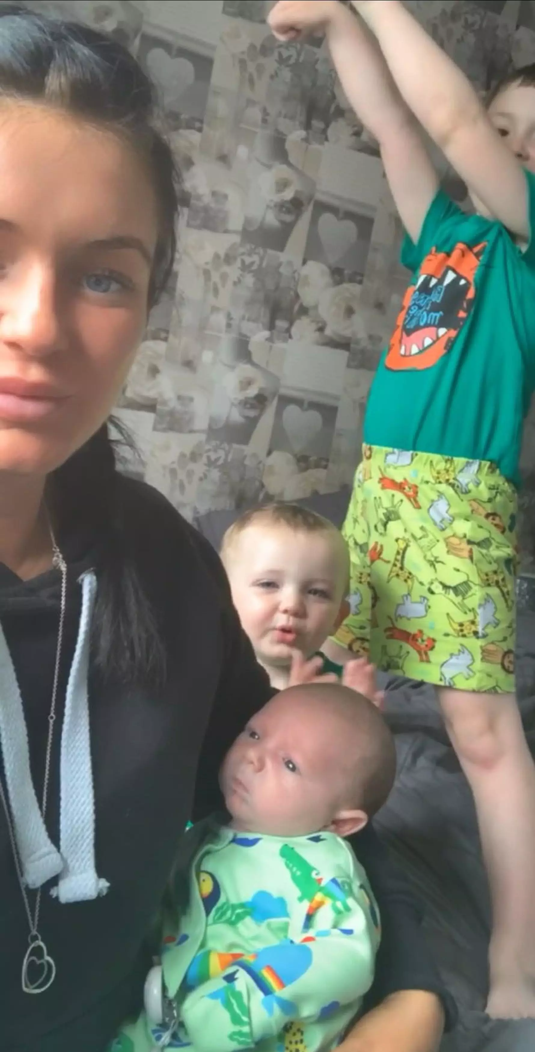 Danielle with her sons five-month-old Teddy, Jack, 20 months, and Jamie, five. (