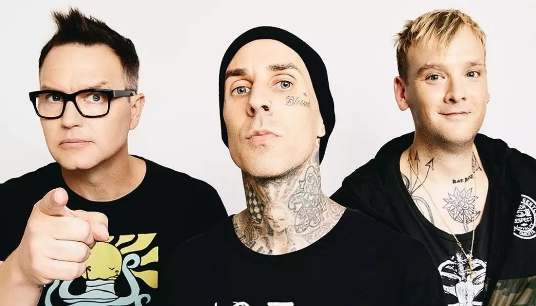 Blink-182 members Mark Hoppus (left), Travis Barker (middle) and Matt Skiba (right) (