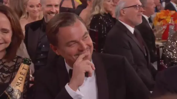 Leo laughed at the dig along with the audience (