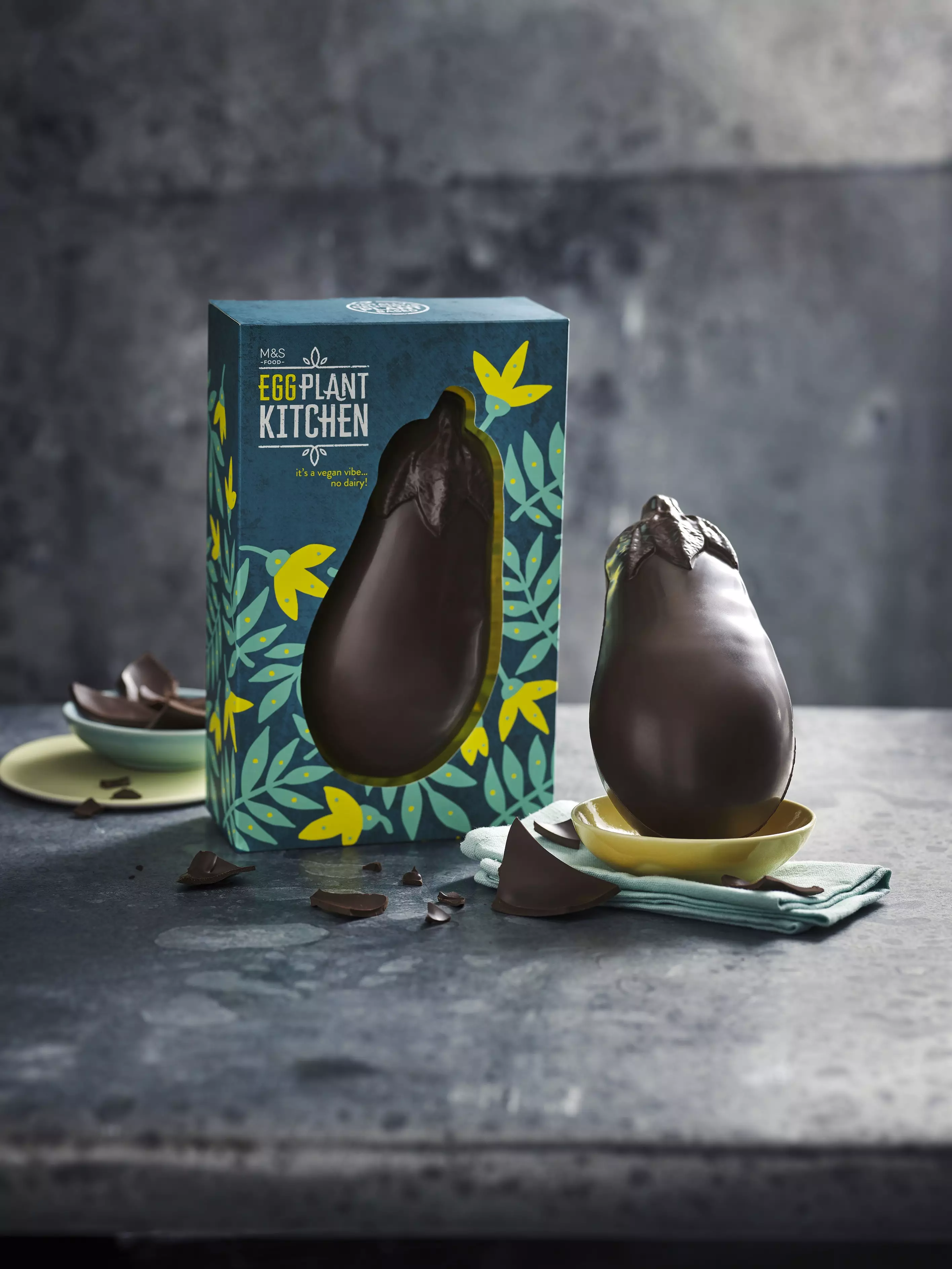 The egg features thick, dairy free chocolate, crafted into a cheeky aubergine shape (