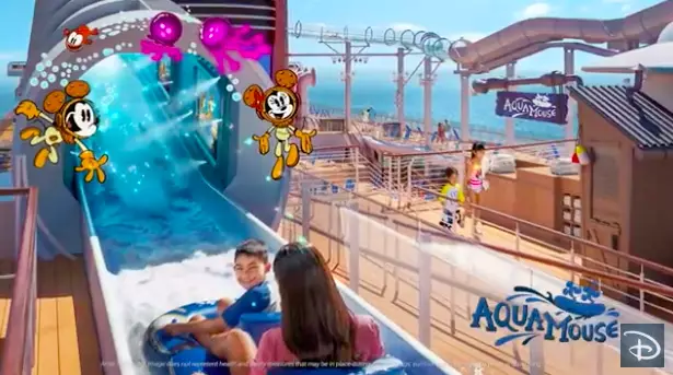 an actual 760ft long water ride attraction on the top deck, named the Aqua Mouse (