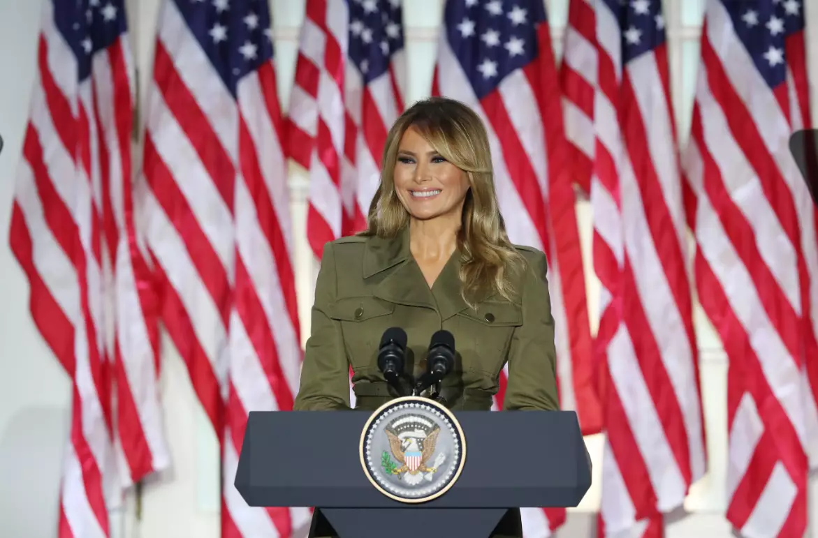 Melania photographed in August.
