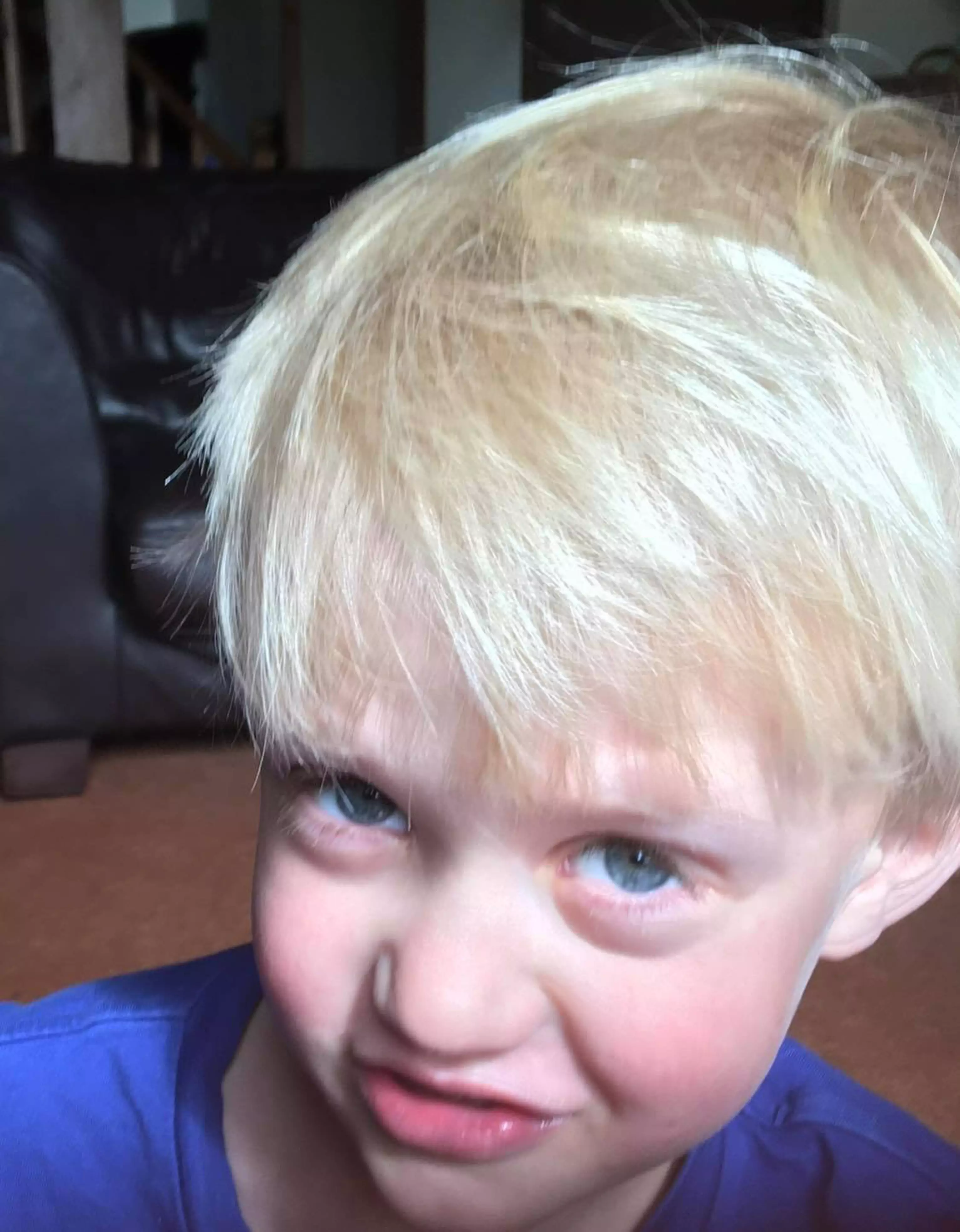 One mum was left in hysterics when her son took a pair of children's scissors to his blonde locks (