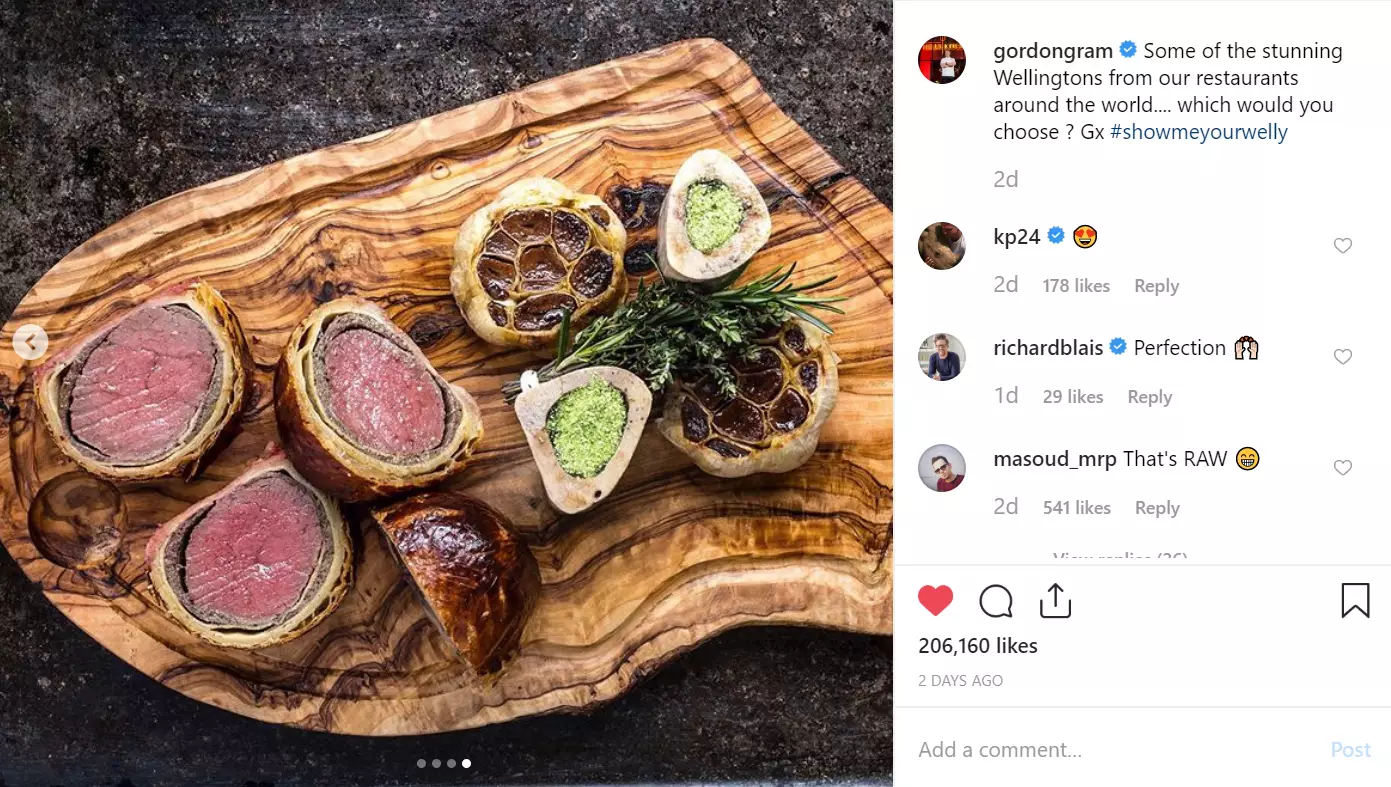 Gordon Ramsay's Wellington picture has been giving some people the creeps.