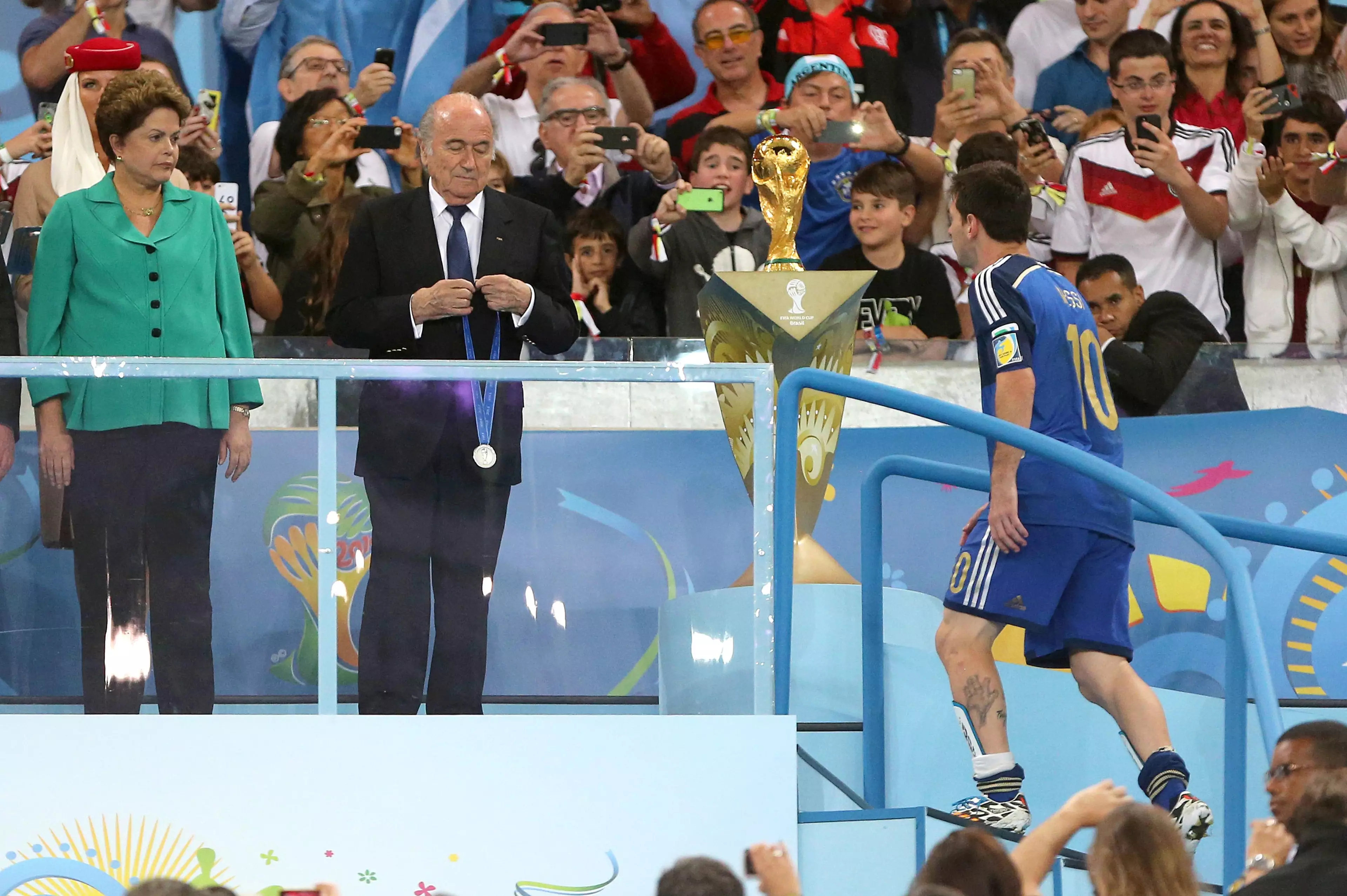Messi collects his runners-up medal. Image: PA