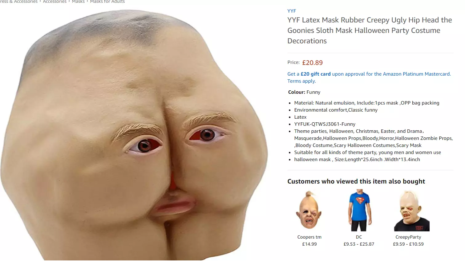 Someone Is Selling A Mask Of Sloth From The Goonies, But It Looks More Like A Bum 