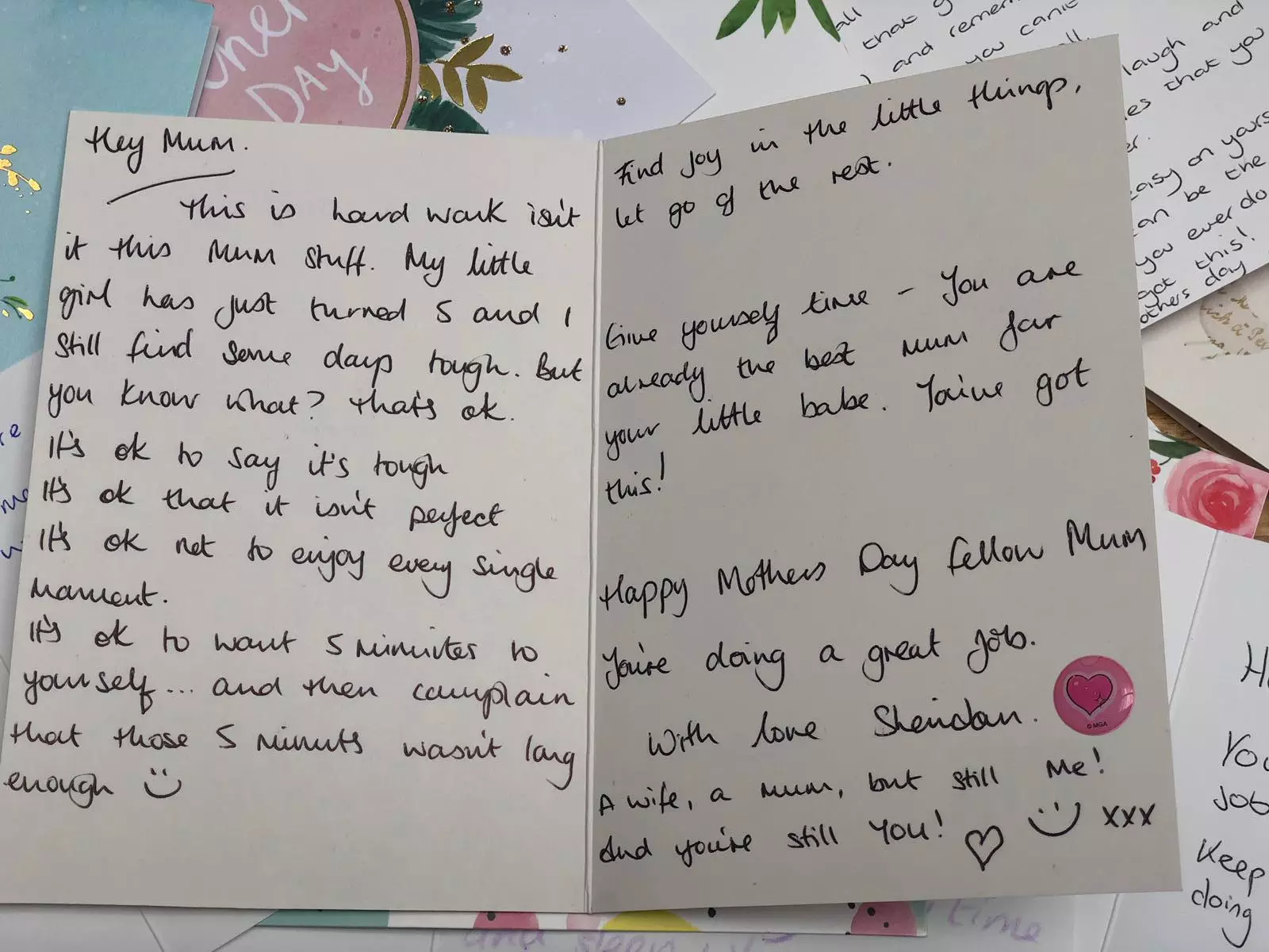 A woman named Sheridan left some lovely words for the new mum who receives her letter (