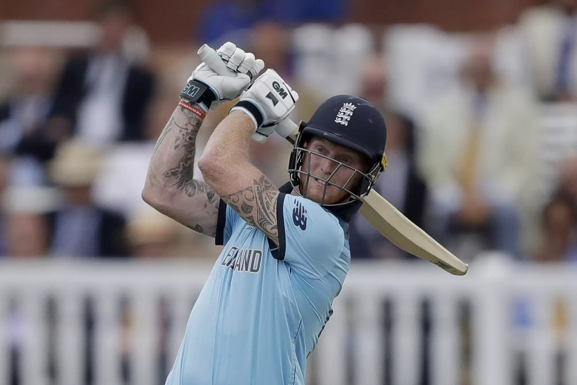 Stokes plays one of his many attacking shots during his innings. Image: PA Images