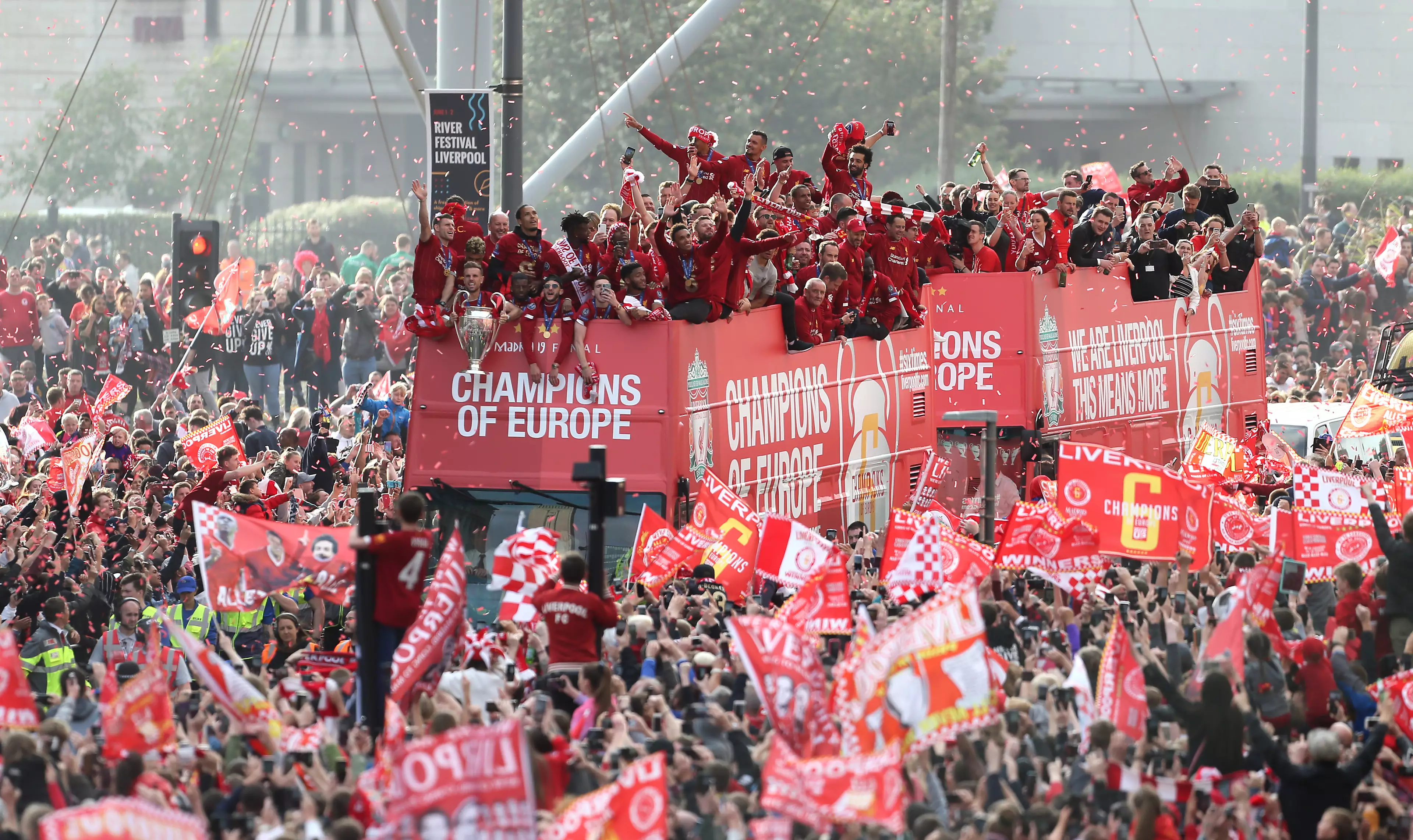 Liverpool fans packed the streets of the city to celebrate the team's Champions League victory
