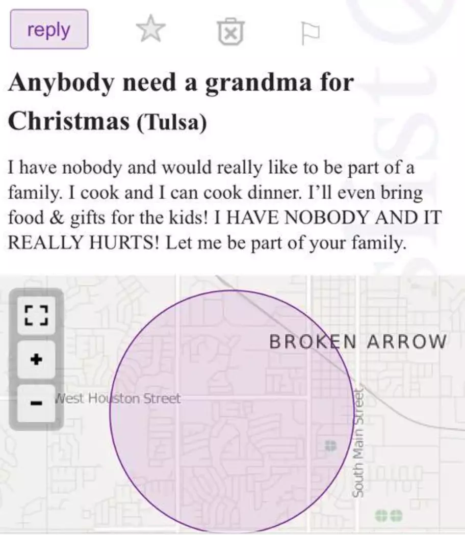 The ad read "Anybody need a grandma for Christmas" (