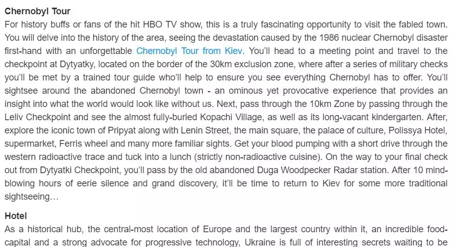Wowcher's description of the tour.